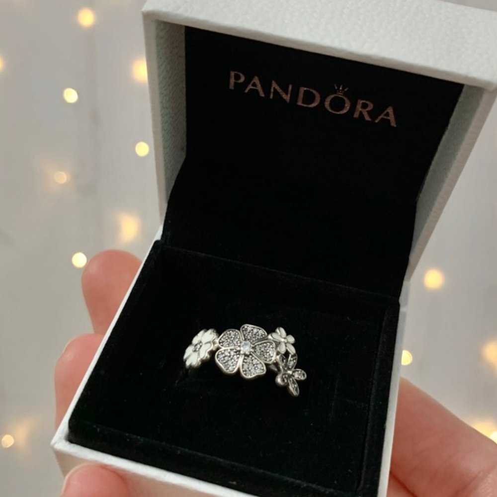Pandora Shimmering Bouquet White Enamel CZ Ring
